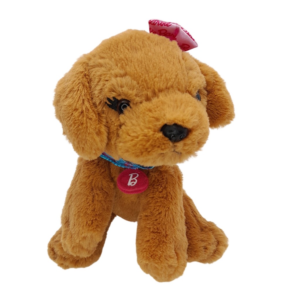 Barbie Mattel Just Play Puppy Dog Plush Brown Pink Bow Teal Bandana 6 Inch